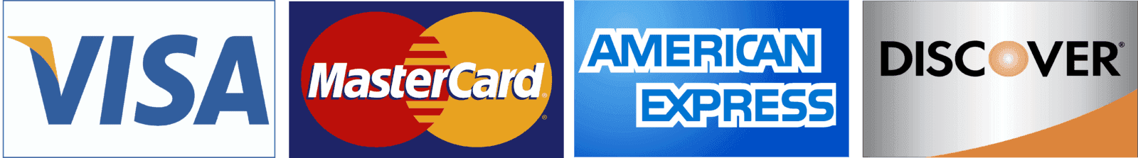 Visa, Mastercard, American Express, Discover accepted