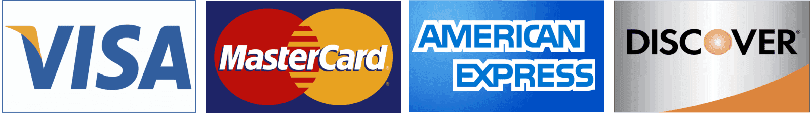 Visa, Mastercard, American Express, Discover accepted
